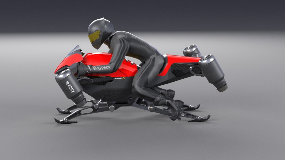 The air motorcycle has automatic landing gear that deploys as it nears the ground.