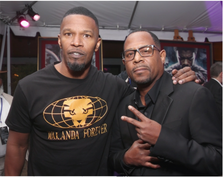 Actor Jamie Foxx (L) and actor/comedian Martin Lawrence at the Los Angeles World Premiere of Marvel Studios’ BLACK PANTHER at Dolby Theatre on January 29, 2018 in Hollywood, California. Jesse Grant/Getty Images for Disney